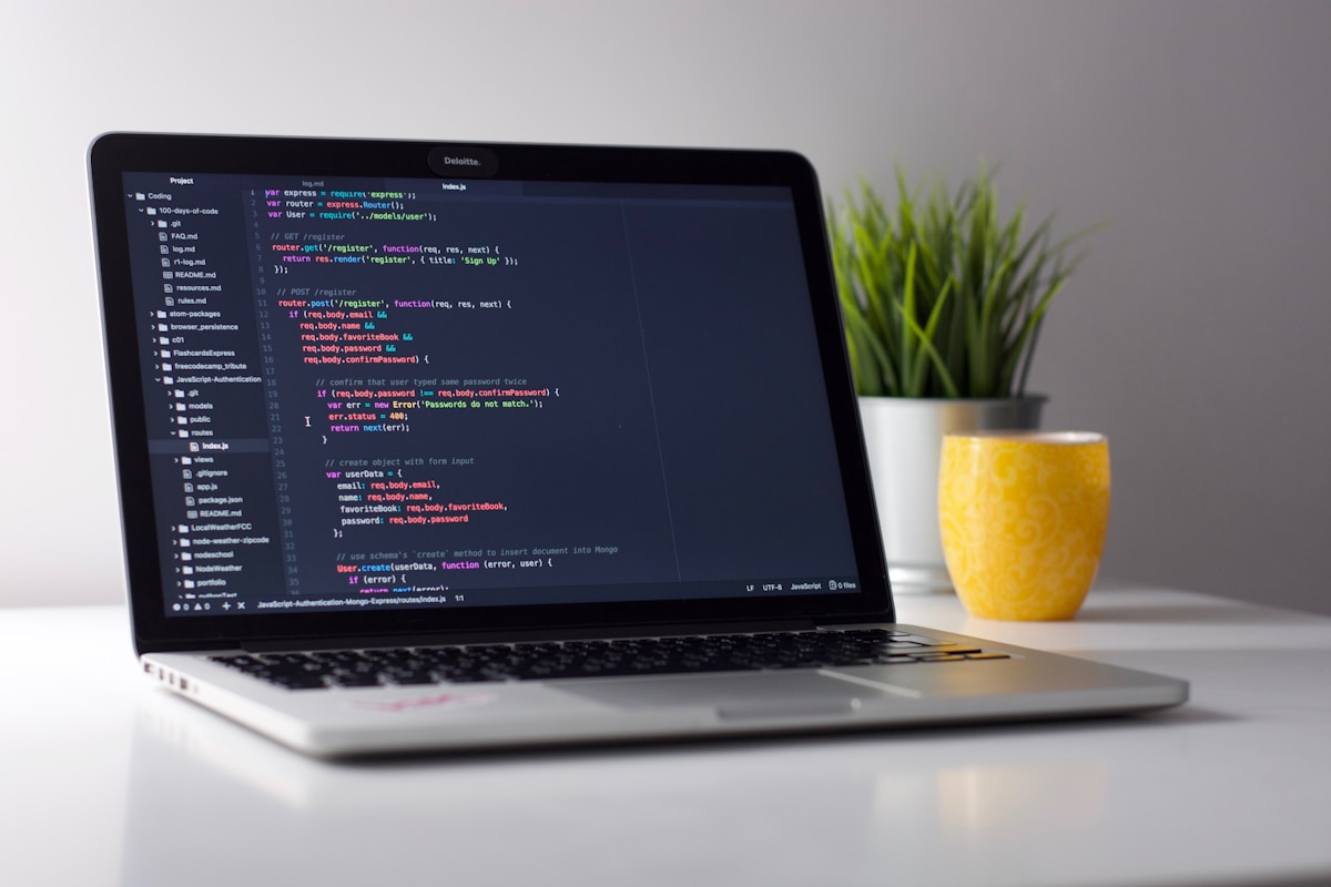 Developer workspace with dual monitors