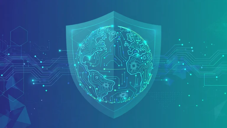 Abstract illustration of a globe of glowing network nodes with a verification shield, for a tech news roundup